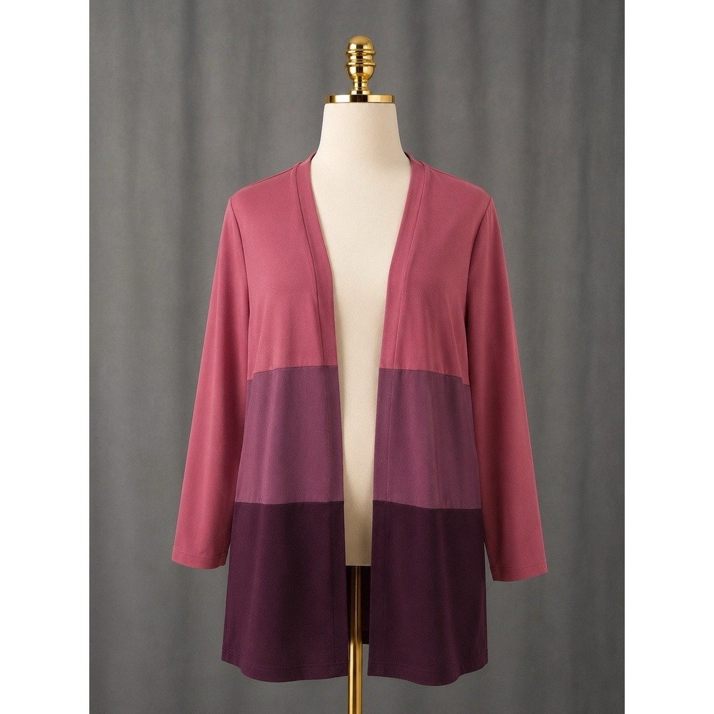 Belle By Kim Gravel Buttery Soft Knit Open Cardigan Pink Color Block Pockets 2XP